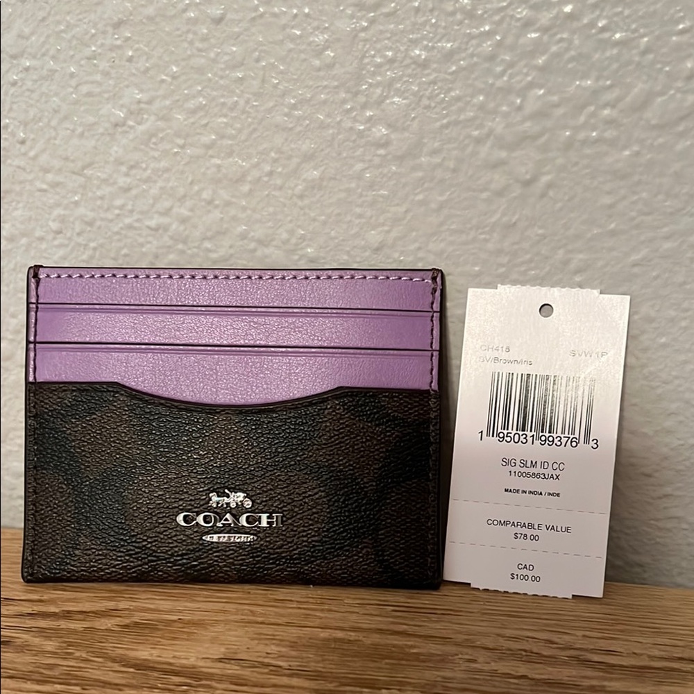 Coach Lavender and Dark Brown Card Holder